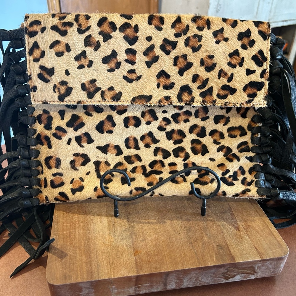 Leopard Print Fringe Clutch